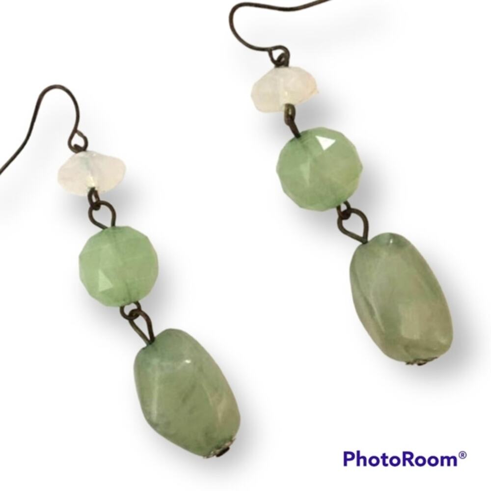 Pale green faux stone fish hook earrings